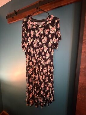 torrid Black Midi Dress with Pink Floral Print
